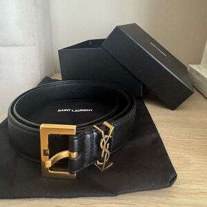 Saint Laurent Black Belt with Gold Buckle New with not tags 36 inch long